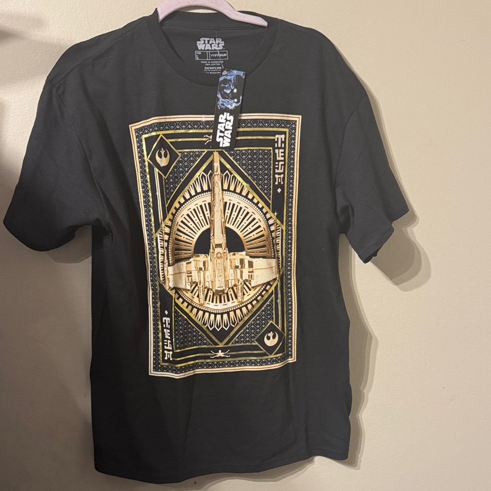 Unisex Black Cotton Star Wars The Last Jedi X Wing Card Shirt sz L NWT